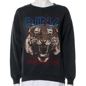 Anine Bing Black Graphic Tiger Sweatshirt with Blue Logo